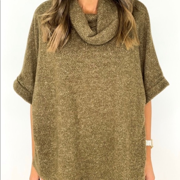 Olive 3/4 rolled sleeve cowl neck sweater - Picture 1 of 2